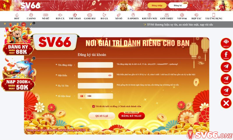 Tạo tài khoản thành viên đơn giản tại nhà cái SV66